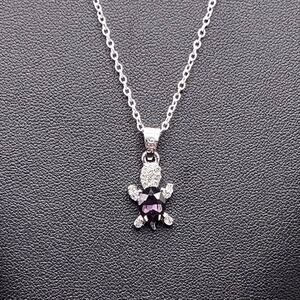 925 Sterling Silver Necklace Sea Turtle CZ Purple Amethyst Women's Ocean Gift